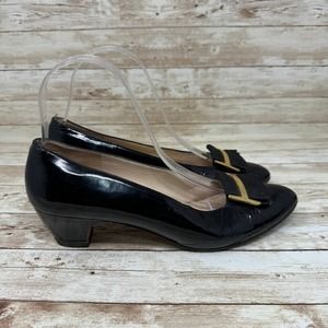 Salvatore Ferragamo Black Patent Leather Slip On Pump Heels Women's 7.5AA